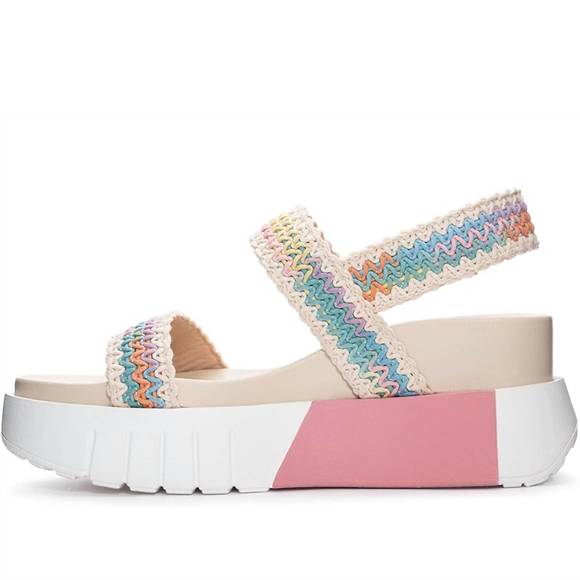 NEW CHINESE LAUNDRY women's egan crochet sandals in pink multi - Picture 3 of 5